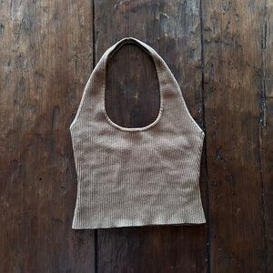House of Harlow 1960 Ribbed Camel Halter Crop Top